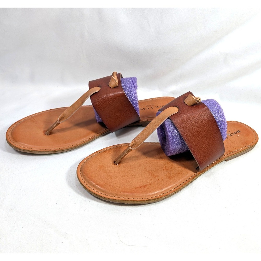 Rock & Candy Brown Thong Sandals; Flat, Faux Leather, Blaney ZG011-1216